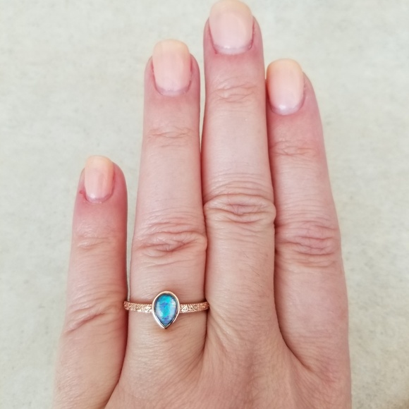 18k Over Sterling Blue Opal Ring - Picture 6 of 8
